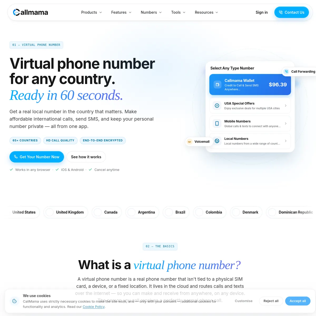 Original CallMama virtual phone number screenshot from the official website