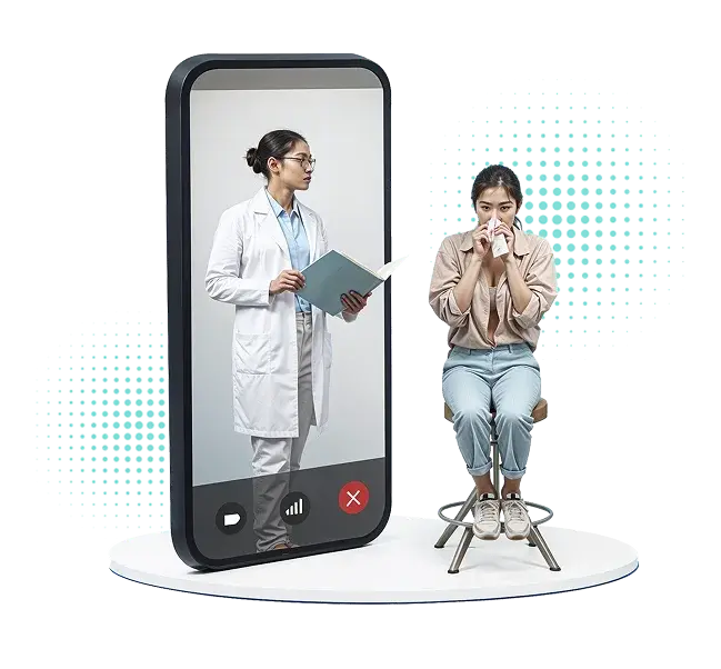 Doctor providing a virtual telemedicine consultation to a patient